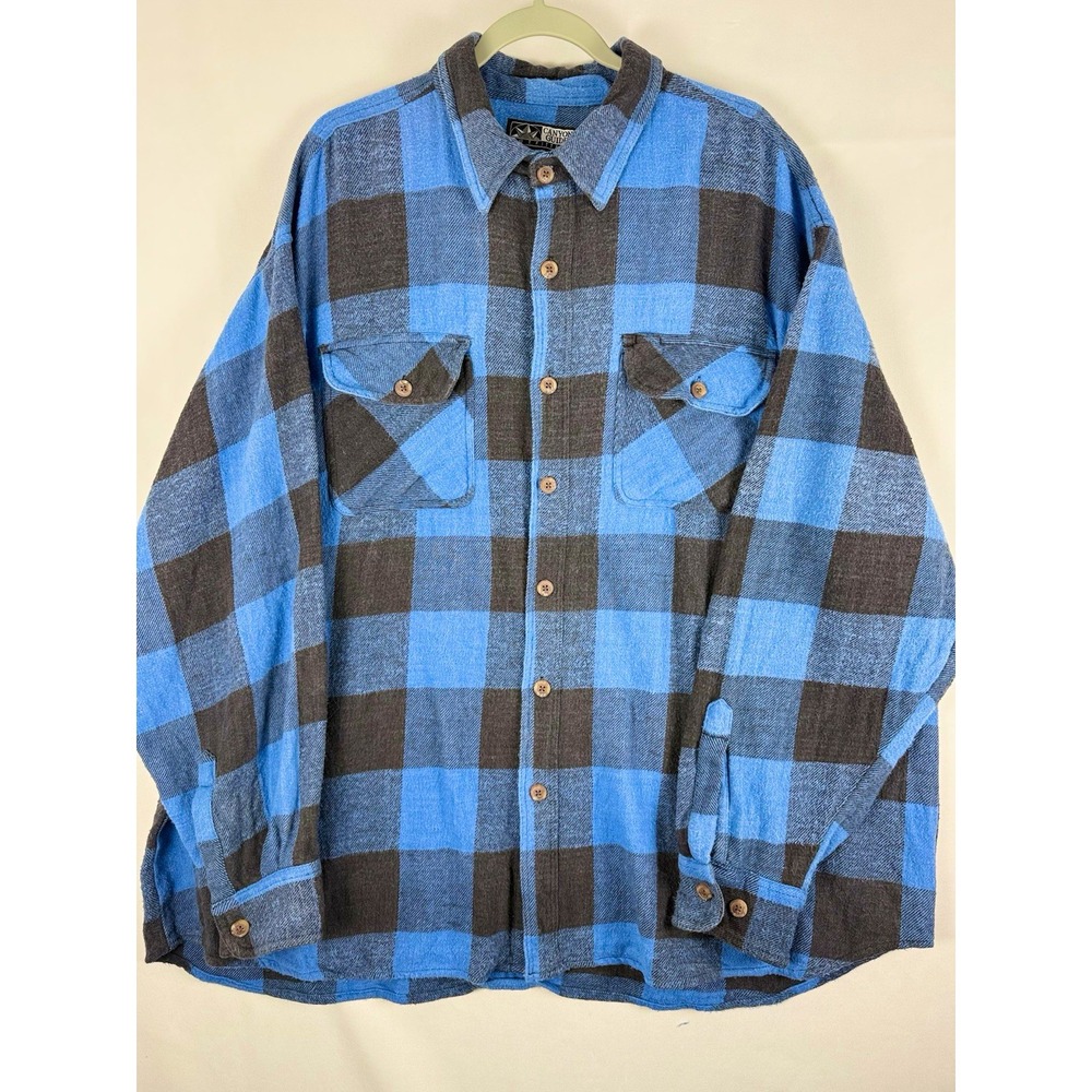 Canyon Guide Outfitters Mens 3X Flannel Shirt Blue Black Buffalo Plaid Cotton